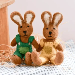 Tara Treasures Felt Brown Hare Rabbit With Yellow Overalls Toy> Small World Play